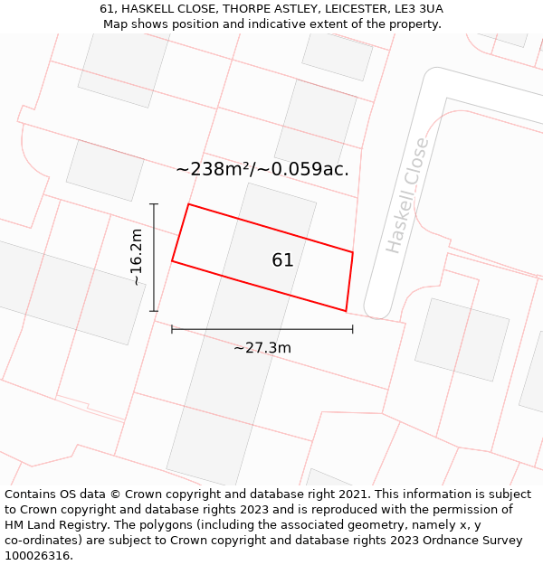 61, HASKELL CLOSE, THORPE ASTLEY, LEICESTER, LE3 3UA: Plot and title map