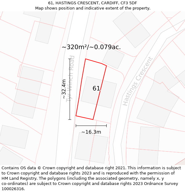 61, HASTINGS CRESCENT, CARDIFF, CF3 5DF: Plot and title map