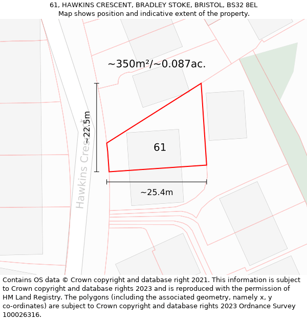 61, HAWKINS CRESCENT, BRADLEY STOKE, BRISTOL, BS32 8EL: Plot and title map