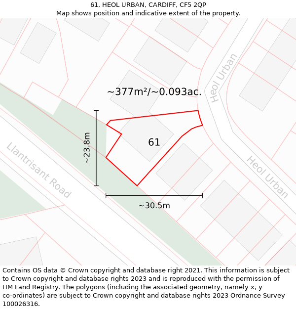 61, HEOL URBAN, CARDIFF, CF5 2QP: Plot and title map