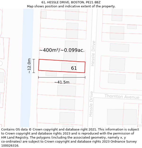 61, HESSLE DRIVE, BOSTON, PE21 8BZ: Plot and title map