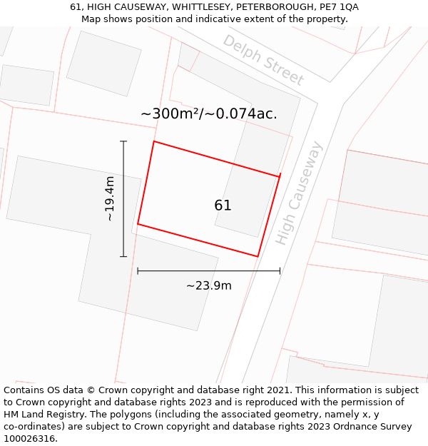 61, HIGH CAUSEWAY, WHITTLESEY, PETERBOROUGH, PE7 1QA: Plot and title map