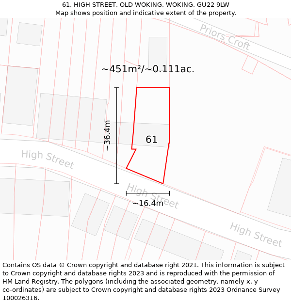 61, HIGH STREET, OLD WOKING, WOKING, GU22 9LW: Plot and title map