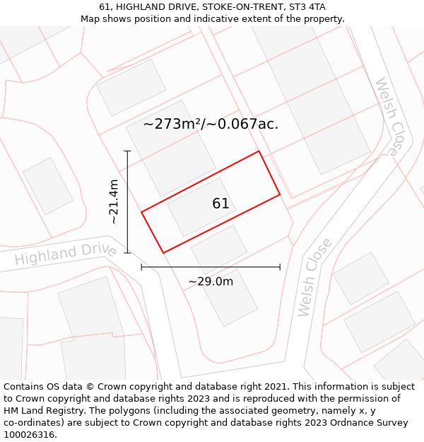 61, HIGHLAND DRIVE, STOKE-ON-TRENT, ST3 4TA: Plot and title map