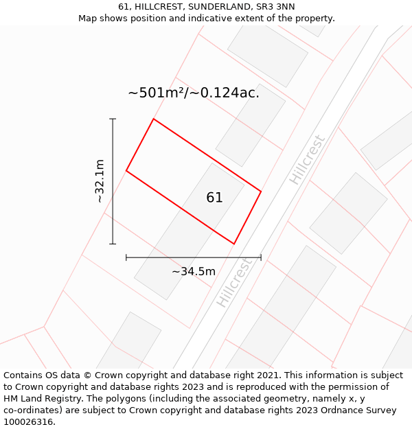 61, HILLCREST, SUNDERLAND, SR3 3NN: Plot and title map