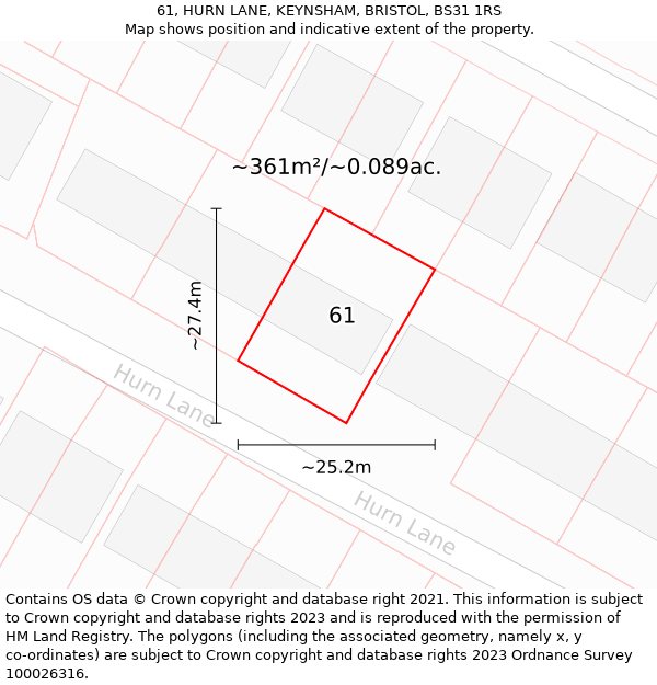 61, HURN LANE, KEYNSHAM, BRISTOL, BS31 1RS: Plot and title map