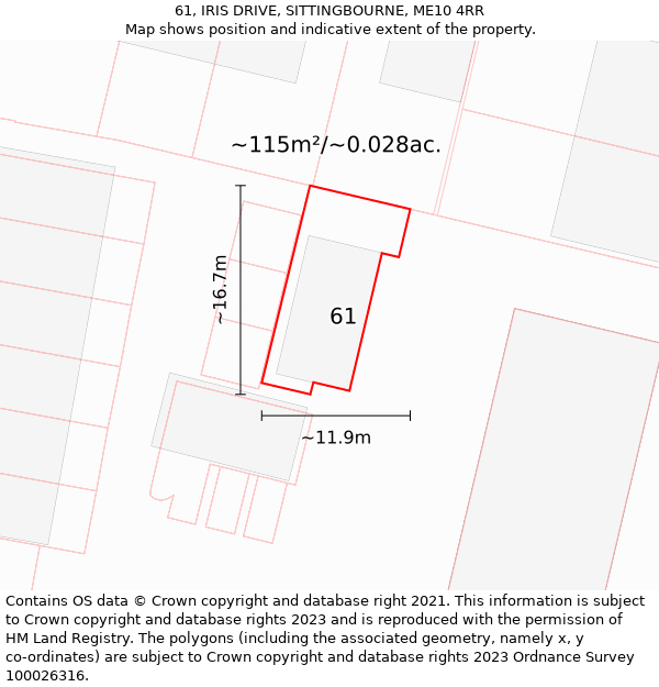 61, IRIS DRIVE, SITTINGBOURNE, ME10 4RR: Plot and title map