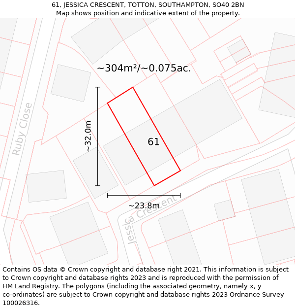 61, JESSICA CRESCENT, TOTTON, SOUTHAMPTON, SO40 2BN: Plot and title map