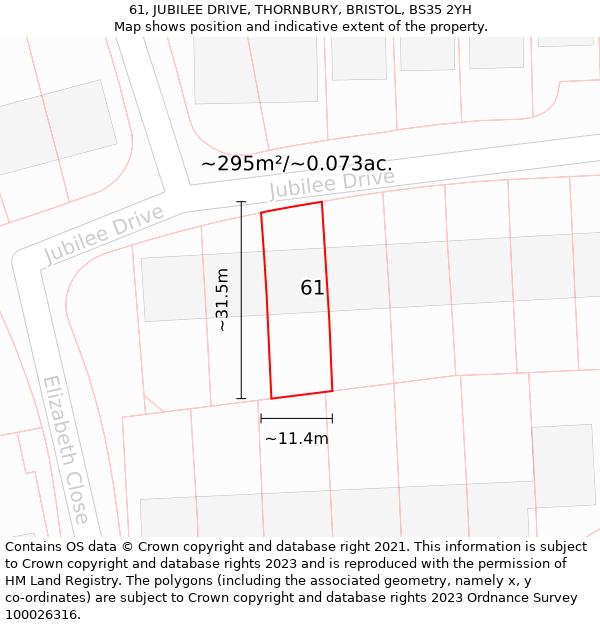 61, JUBILEE DRIVE, THORNBURY, BRISTOL, BS35 2YH: Plot and title map