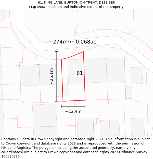 61, KING LANE, BURTON-ON-TRENT, DE13 9ER: Plot and title map