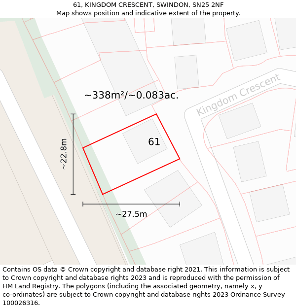 61, KINGDOM CRESCENT, SWINDON, SN25 2NF: Plot and title map