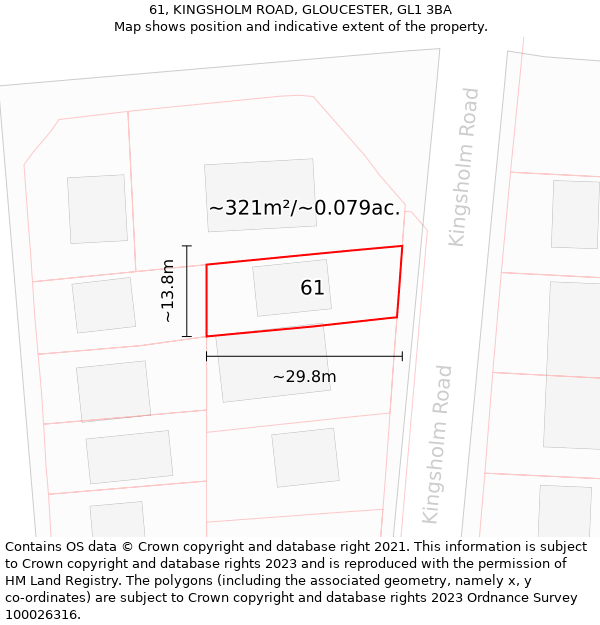 61, KINGSHOLM ROAD, GLOUCESTER, GL1 3BA: Plot and title map