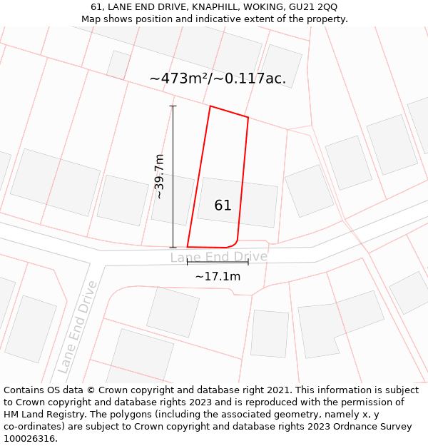 61, LANE END DRIVE, KNAPHILL, WOKING, GU21 2QQ: Plot and title map