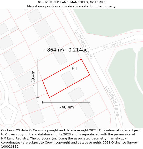 61, LICHFIELD LANE, MANSFIELD, NG18 4RF: Plot and title map