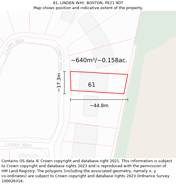 61, LINDEN WAY, BOSTON, PE21 9DT: Plot and title map