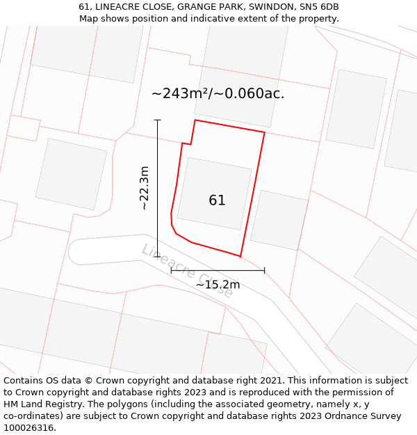 61, LINEACRE CLOSE, GRANGE PARK, SWINDON, SN5 6DB: Plot and title map