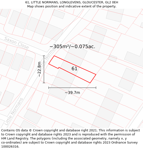 61, LITTLE NORMANS, LONGLEVENS, GLOUCESTER, GL2 0EH: Plot and title map