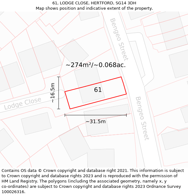 61, LODGE CLOSE, HERTFORD, SG14 3DH: Plot and title map