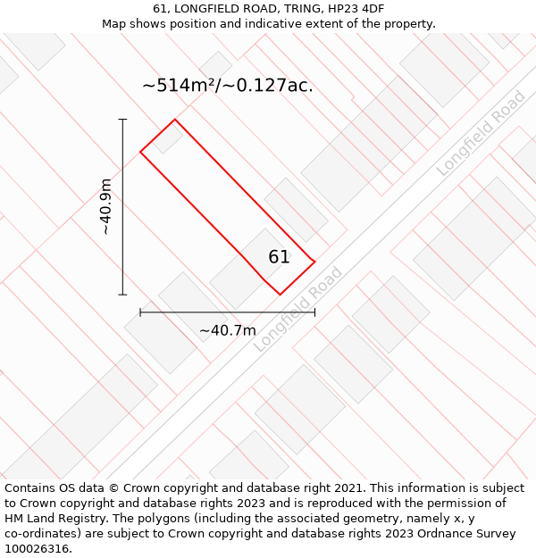 61, LONGFIELD ROAD, TRING, HP23 4DF: Plot and title map