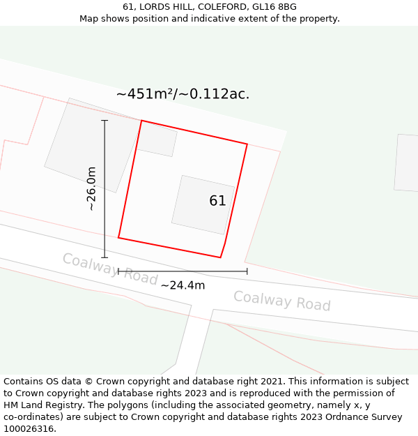 61, LORDS HILL, COLEFORD, GL16 8BG: Plot and title map