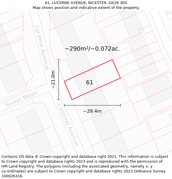 61, LUCERNE AVENUE, BICESTER, OX26 3EG: Plot and title map