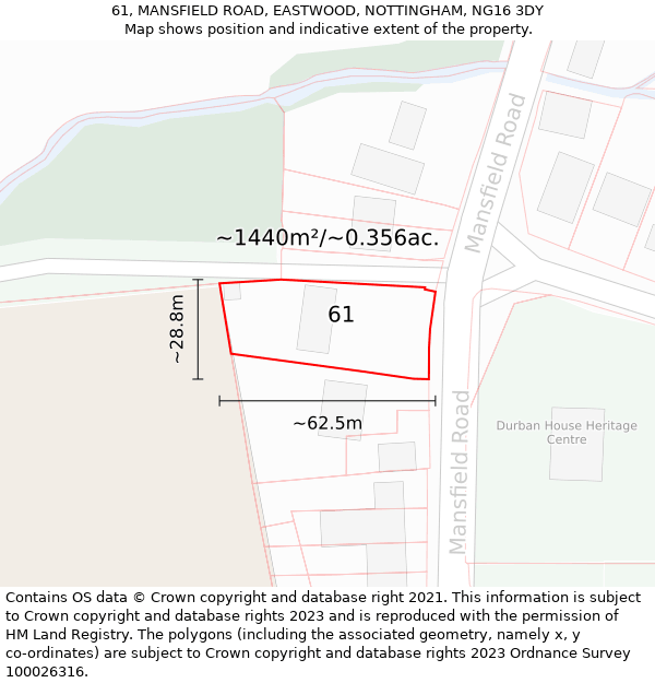 61, MANSFIELD ROAD, EASTWOOD, NOTTINGHAM, NG16 3DY: Plot and title map
