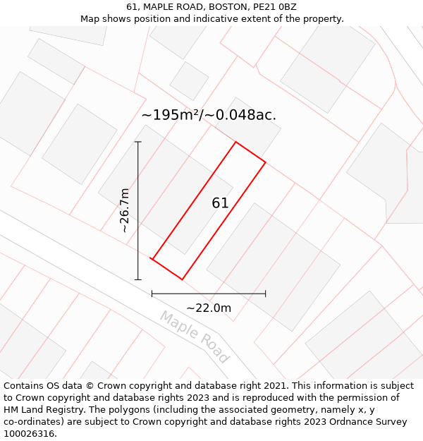 61, MAPLE ROAD, BOSTON, PE21 0BZ: Plot and title map