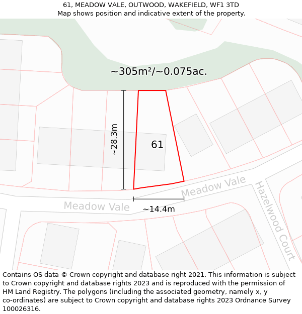61, MEADOW VALE, OUTWOOD, WAKEFIELD, WF1 3TD: Plot and title map