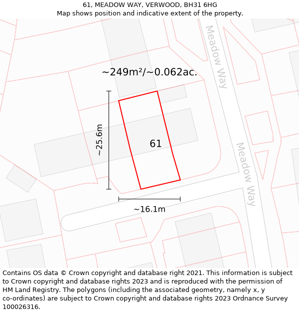 61, MEADOW WAY, VERWOOD, BH31 6HG: Plot and title map