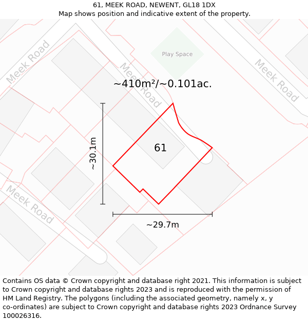 61, MEEK ROAD, NEWENT, GL18 1DX: Plot and title map