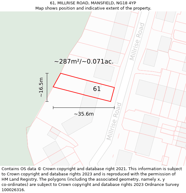 61, MILLRISE ROAD, MANSFIELD, NG18 4YP: Plot and title map