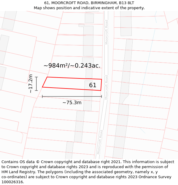 61, MOORCROFT ROAD, BIRMINGHAM, B13 8LT: Plot and title map