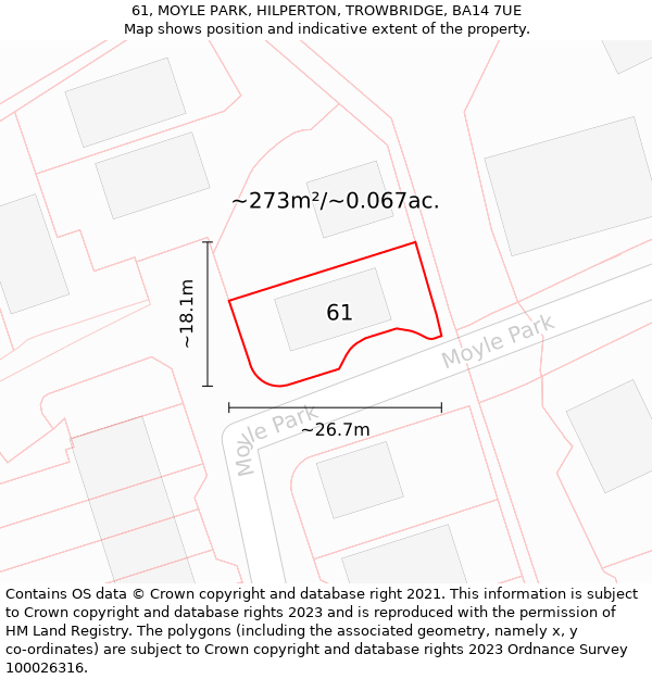 61, MOYLE PARK, HILPERTON, TROWBRIDGE, BA14 7UE: Plot and title map