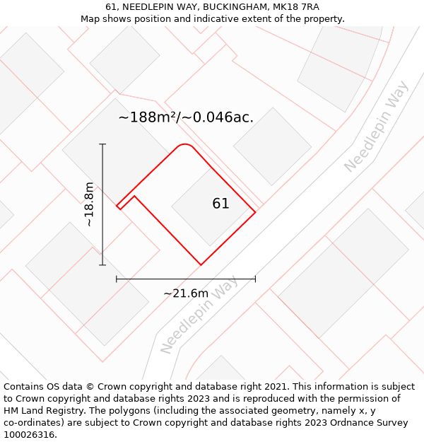 61, NEEDLEPIN WAY, BUCKINGHAM, MK18 7RA: Plot and title map