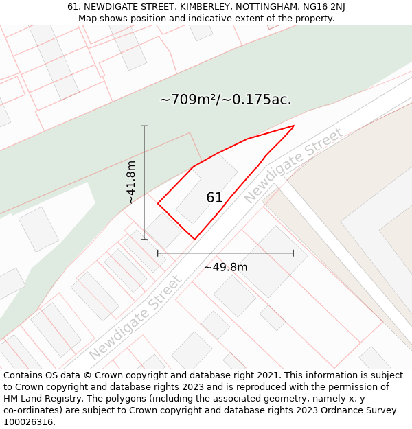 61, NEWDIGATE STREET, KIMBERLEY, NOTTINGHAM, NG16 2NJ: Plot and title map