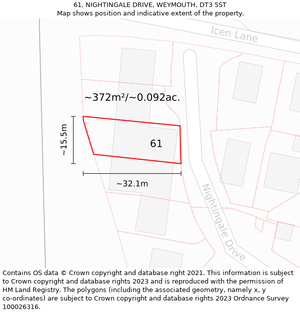 61, NIGHTINGALE DRIVE, WEYMOUTH, DT3 5ST: Plot and title map