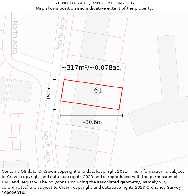 61, NORTH ACRE, BANSTEAD, SM7 2EG: Plot and title map