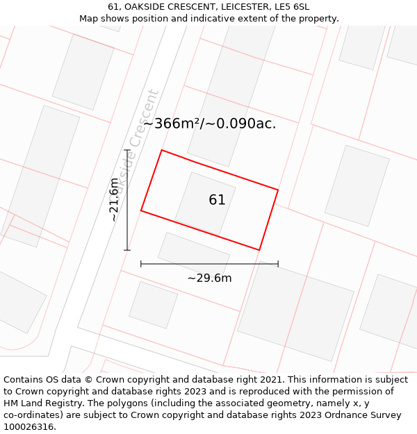 61, OAKSIDE CRESCENT, LEICESTER, LE5 6SL: Plot and title map