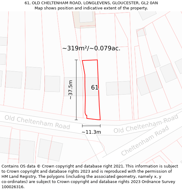 61, OLD CHELTENHAM ROAD, LONGLEVENS, GLOUCESTER, GL2 0AN: Plot and title map