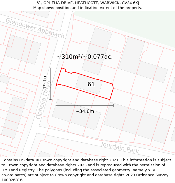 61, OPHELIA DRIVE, HEATHCOTE, WARWICK, CV34 6XJ: Plot and title map