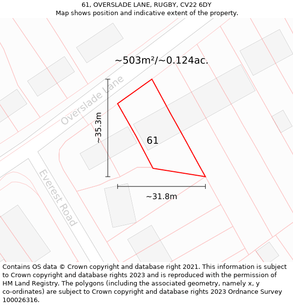 61, OVERSLADE LANE, RUGBY, CV22 6DY: Plot and title map