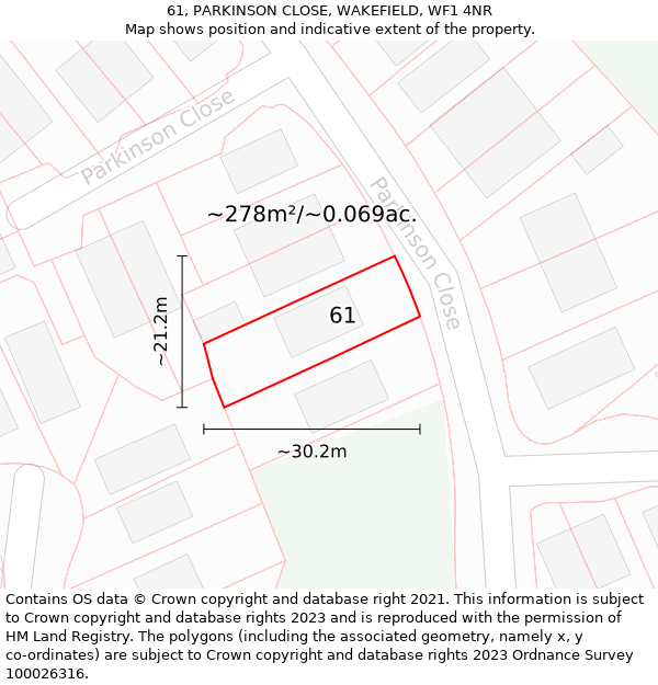 61, PARKINSON CLOSE, WAKEFIELD, WF1 4NR: Plot and title map