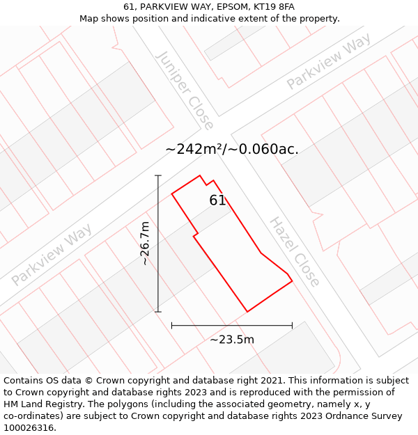 61, PARKVIEW WAY, EPSOM, KT19 8FA: Plot and title map