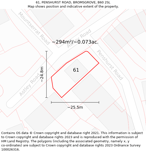 61, PENSHURST ROAD, BROMSGROVE, B60 2SL: Plot and title map