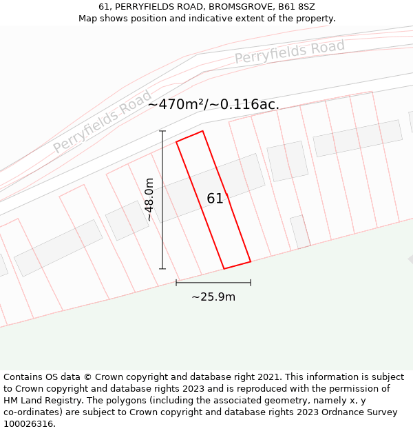 61, PERRYFIELDS ROAD, BROMSGROVE, B61 8SZ: Plot and title map