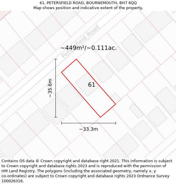 61, PETERSFIELD ROAD, BOURNEMOUTH, BH7 6QQ: Plot and title map