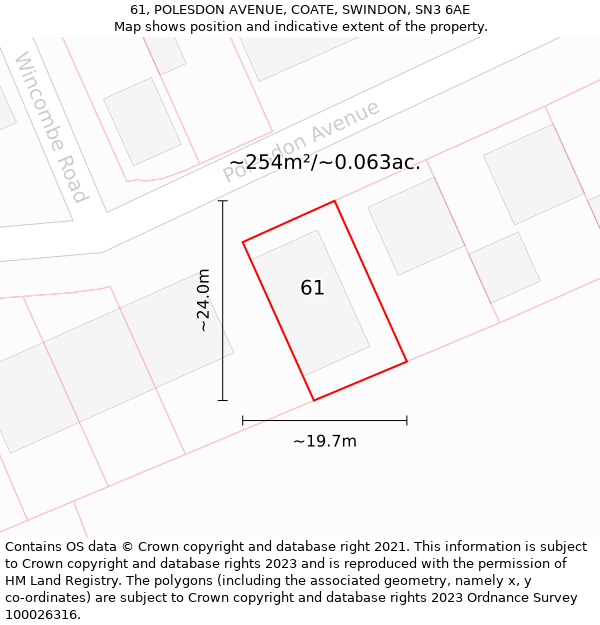 61, POLESDON AVENUE, COATE, SWINDON, SN3 6AE: Plot and title map