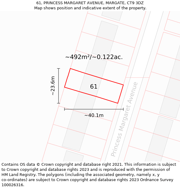 61, PRINCESS MARGARET AVENUE, MARGATE, CT9 3DZ: Plot and title map