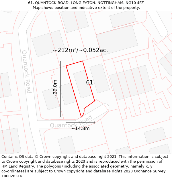 61, QUANTOCK ROAD, LONG EATON, NOTTINGHAM, NG10 4FZ: Plot and title map