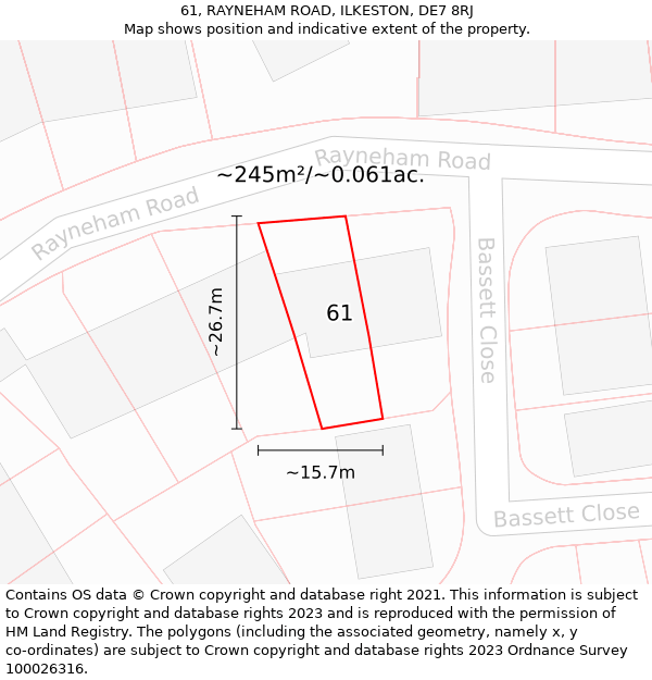 61, RAYNEHAM ROAD, ILKESTON, DE7 8RJ: Plot and title map